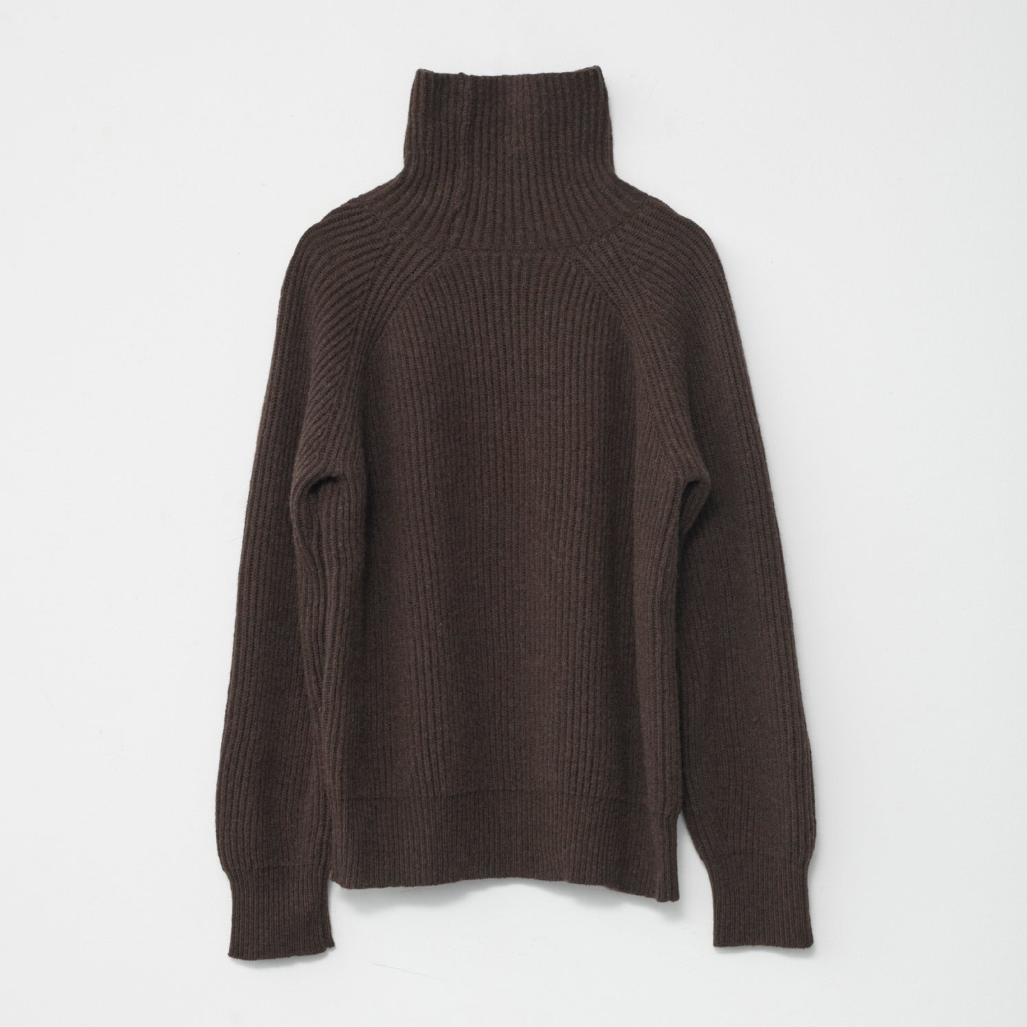 Shetland Wool Large Rib Crew-Neck Jumper, Brown