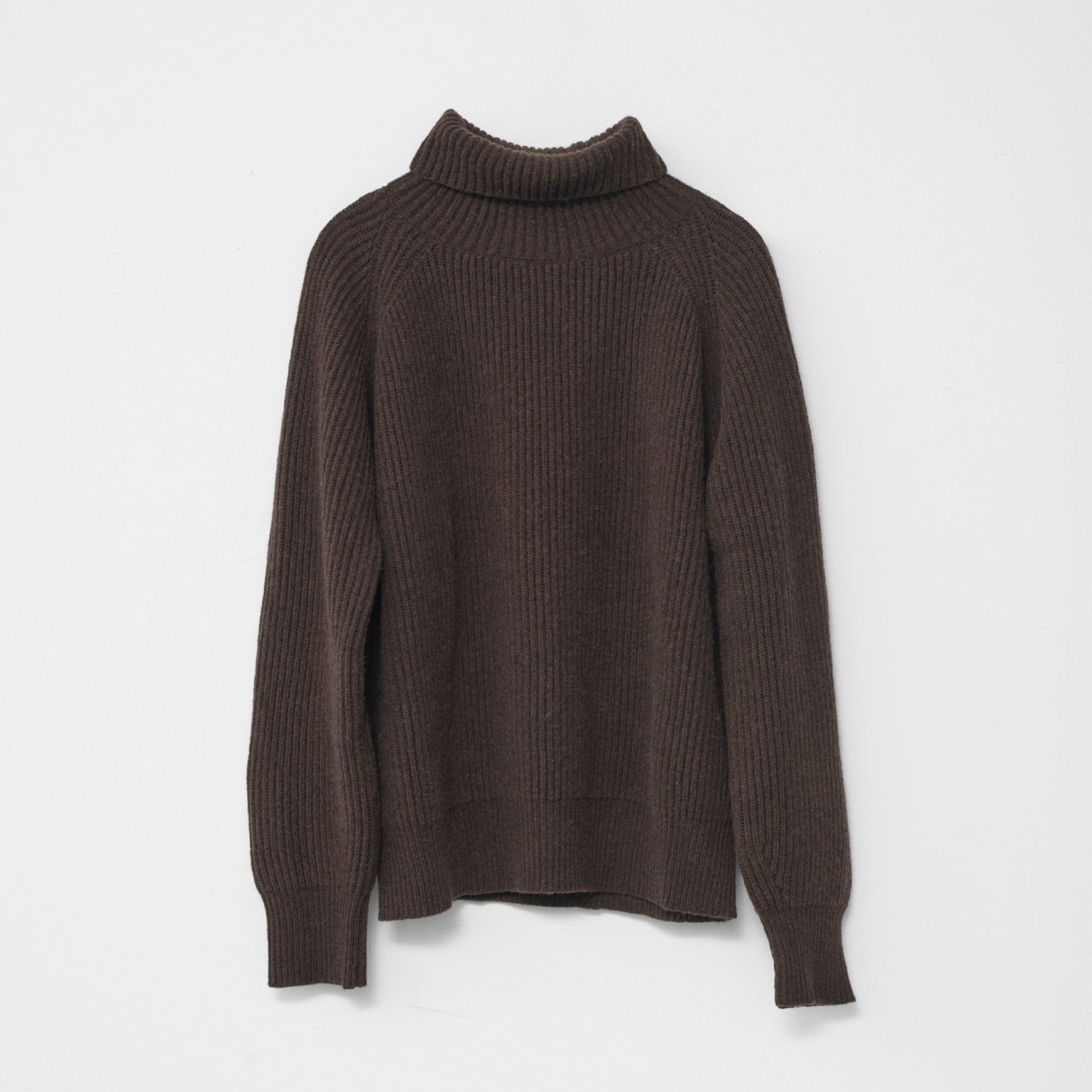 Shetland Wool Large Rib Crew-Neck Jumper, Brown