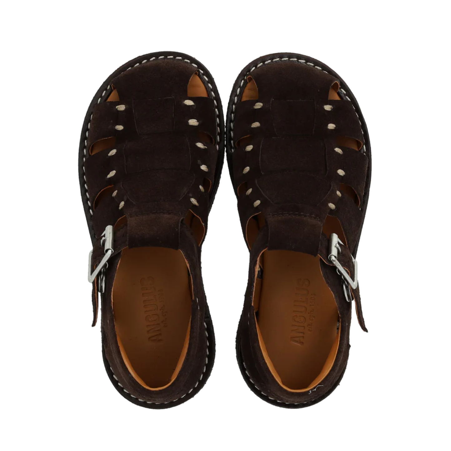 Fisherman Lædersandal Med Stikningsdetaljer, Dark Brown