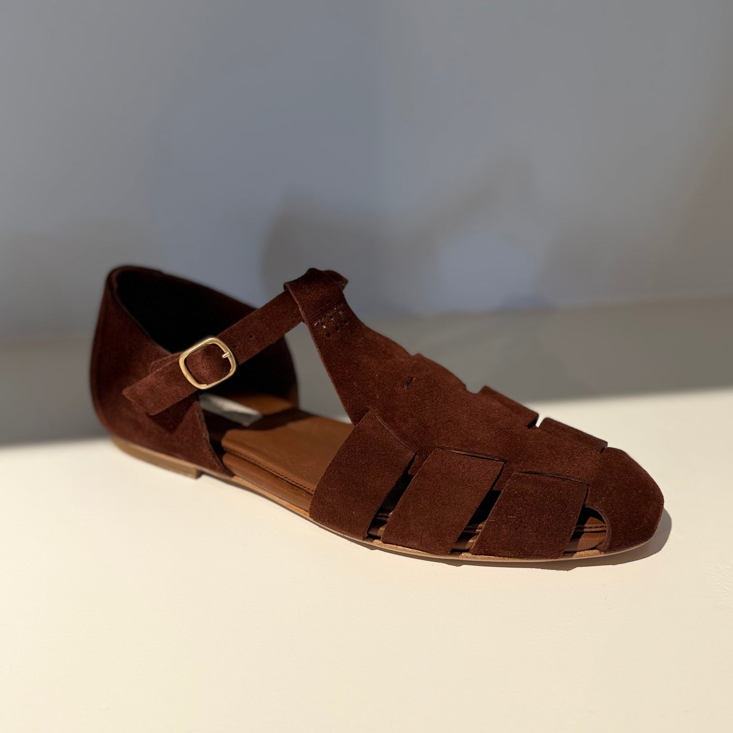 Lain Calf Suede Sandaler, Chocolate