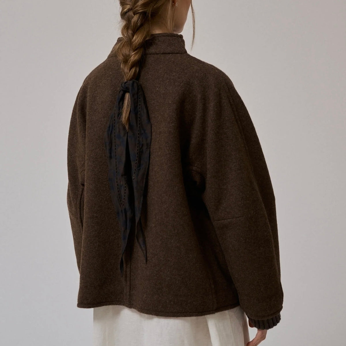 Thyme Short Wool Coat, Brown Melange