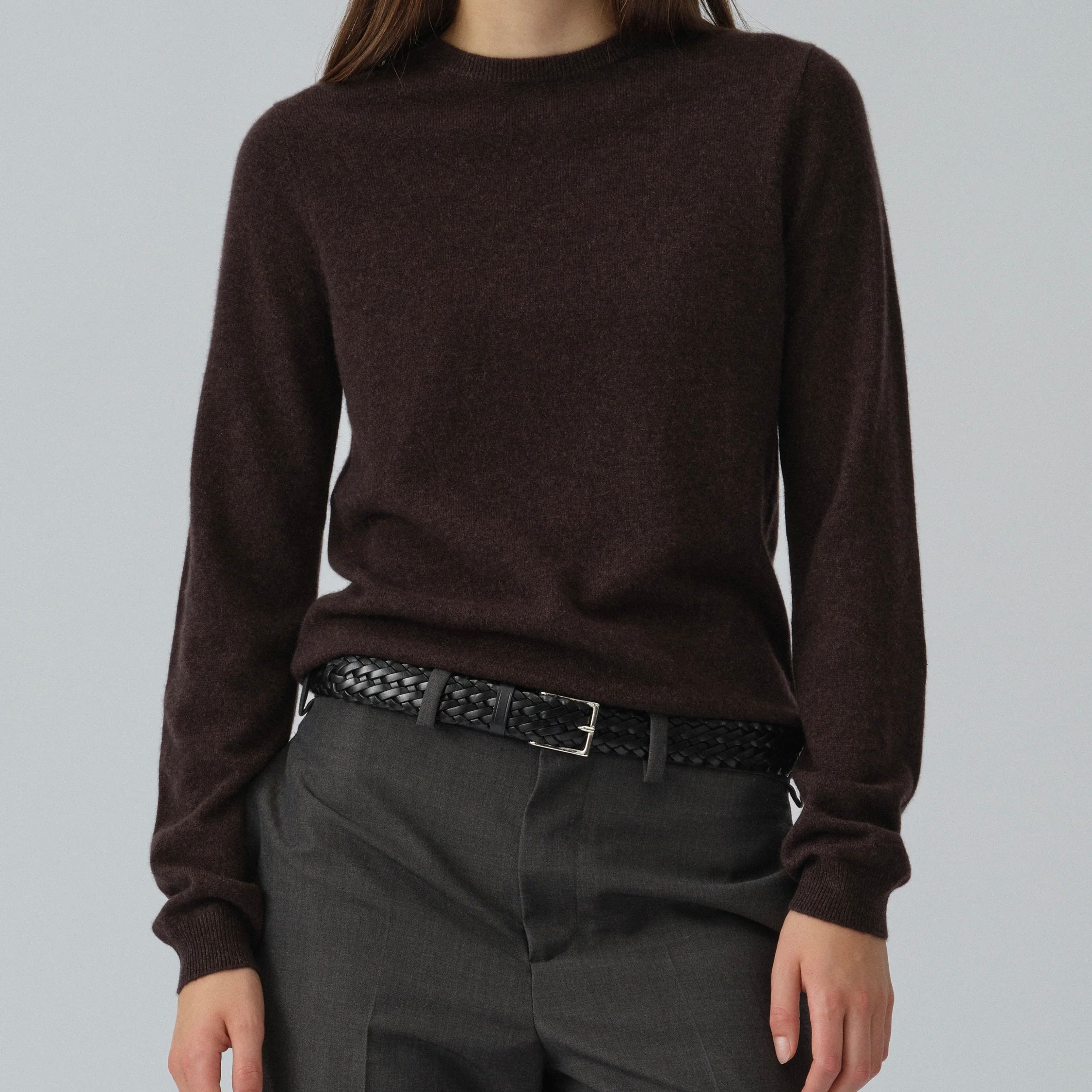 Women's Fitted Roundneck, Black Truffle