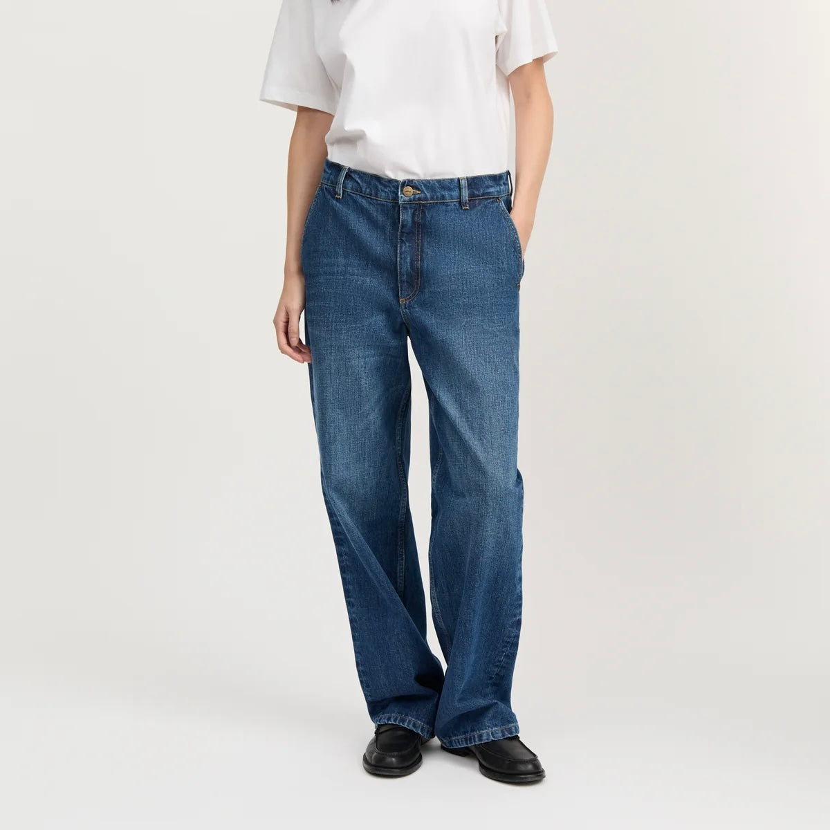 Carlo Midwaist Wide Jeans, Worn Blue