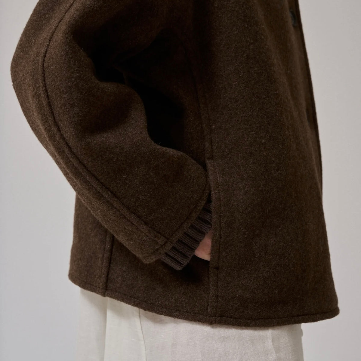 Thyme Short Wool Coat, Brown Melange