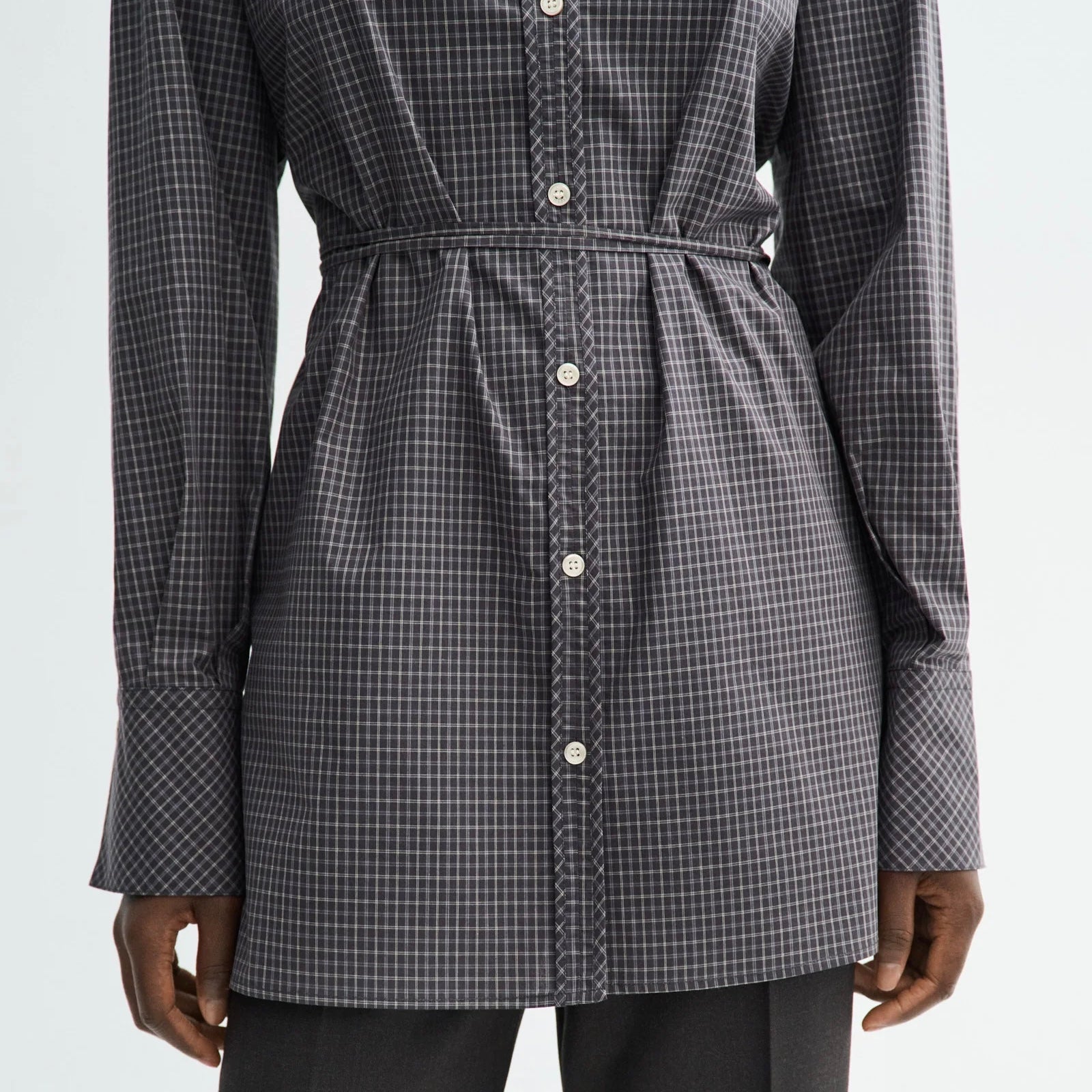 Sebastiana Check Poplin Skjorte, Charcoal Check
