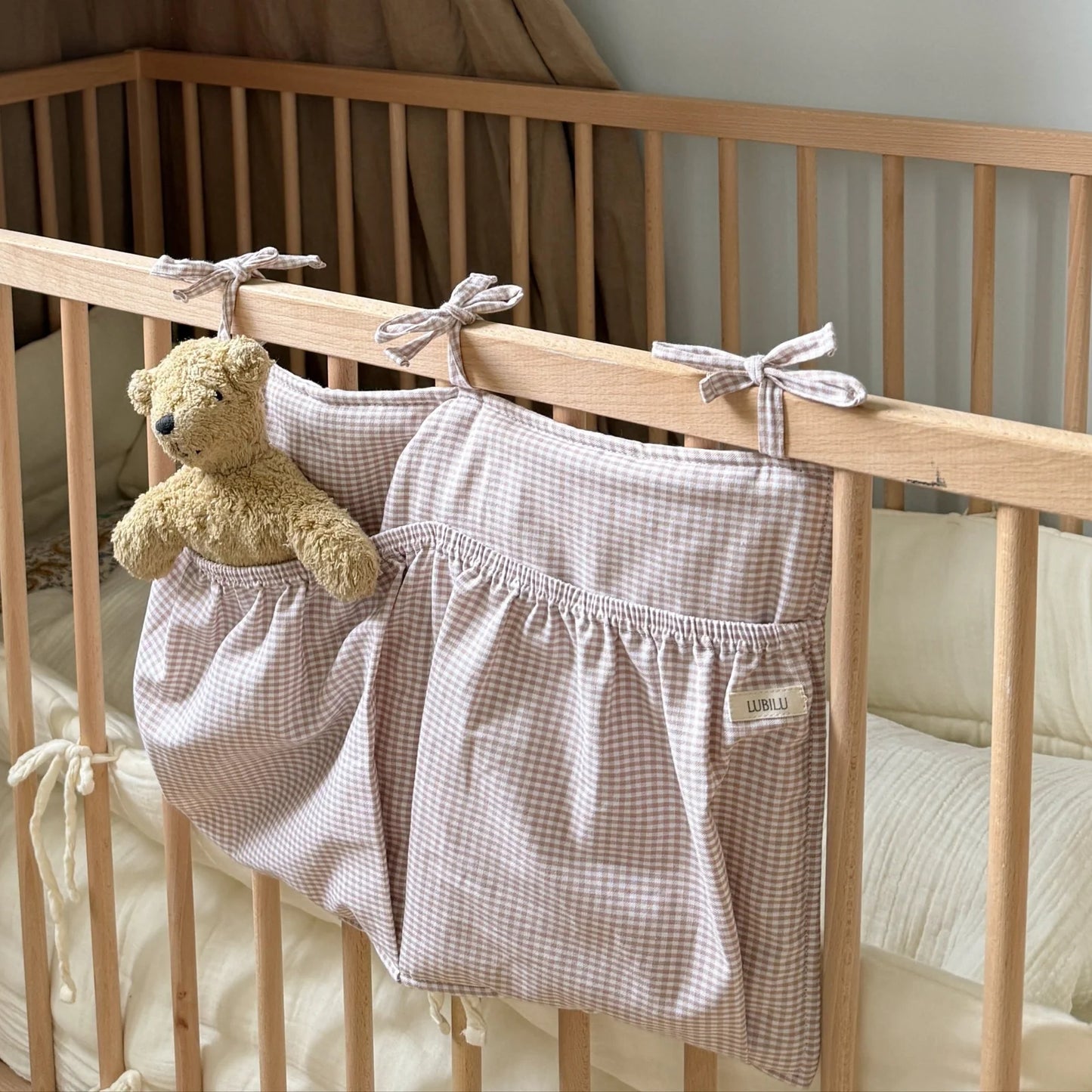 Mini Check Bed Pocket, Beige