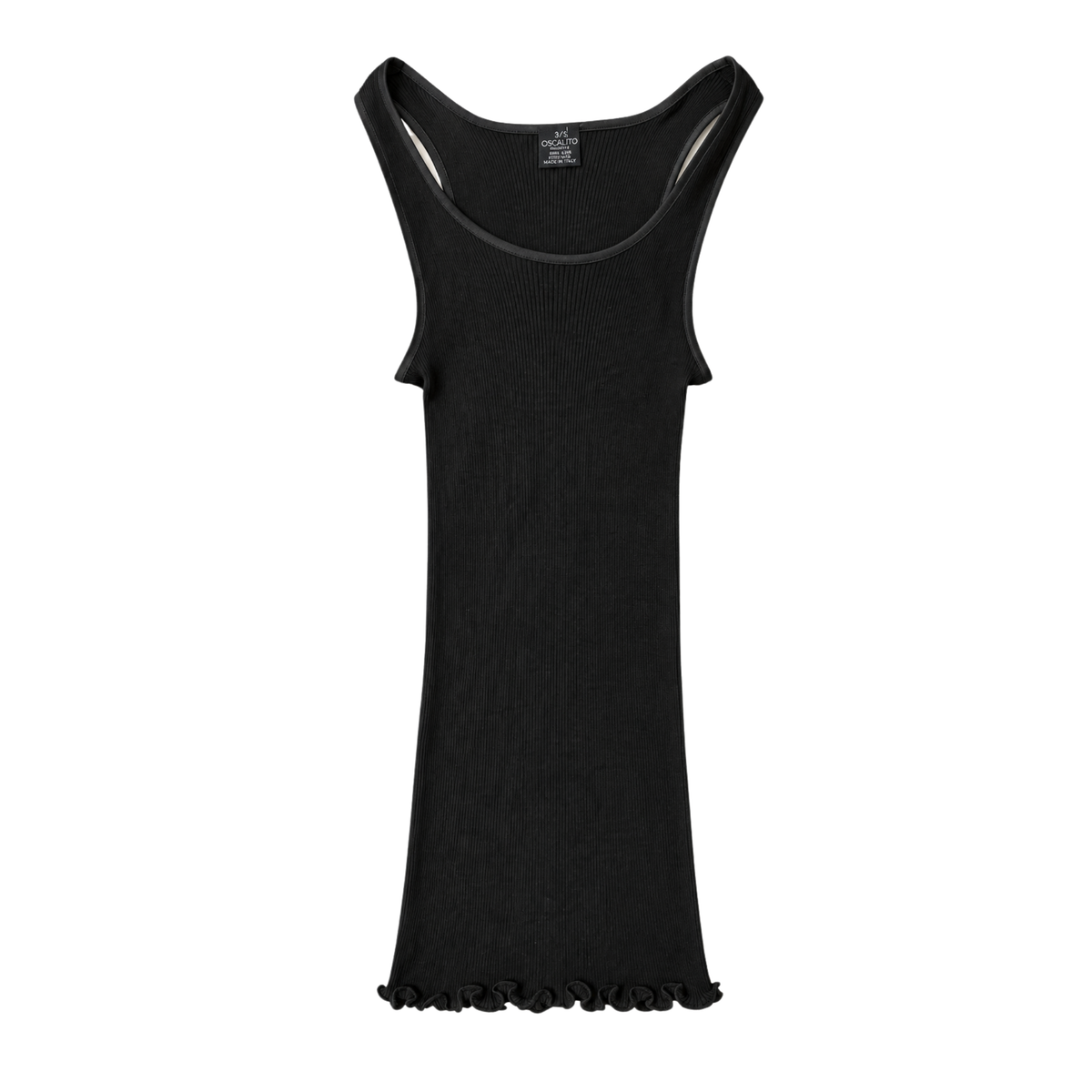 Uld & Silke Tank Rib Satin Trim Top, Black 3422