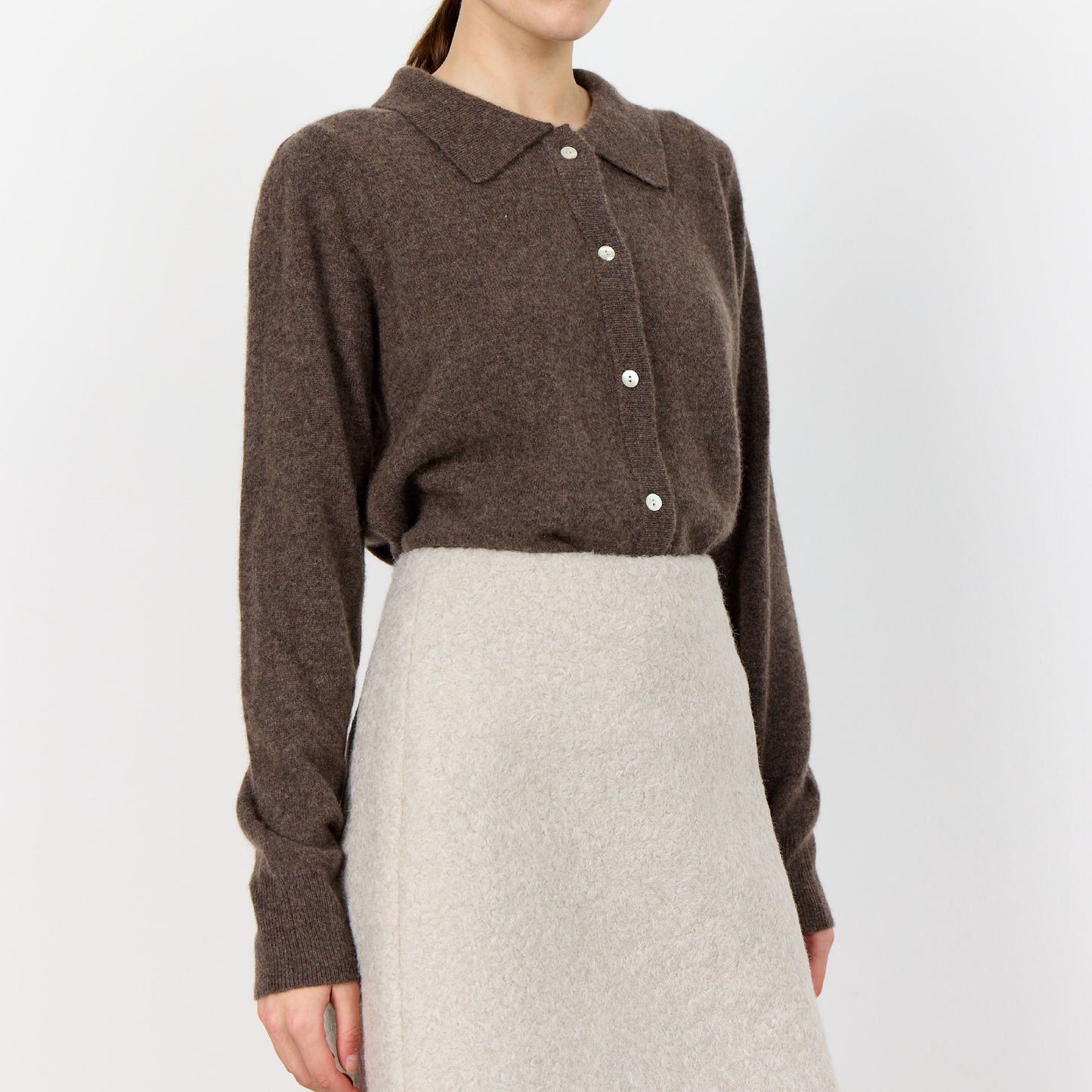 Eloise 12 Cashmere Cardigan, Coffee Melange