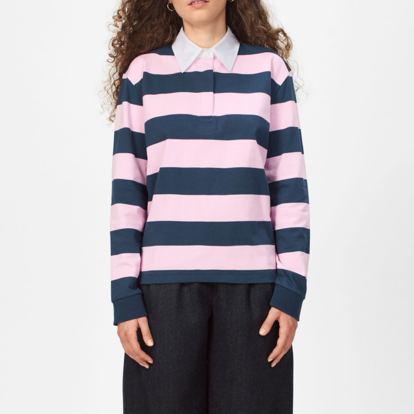 Bratislava Poloshirt, Navy Pink Stripe
