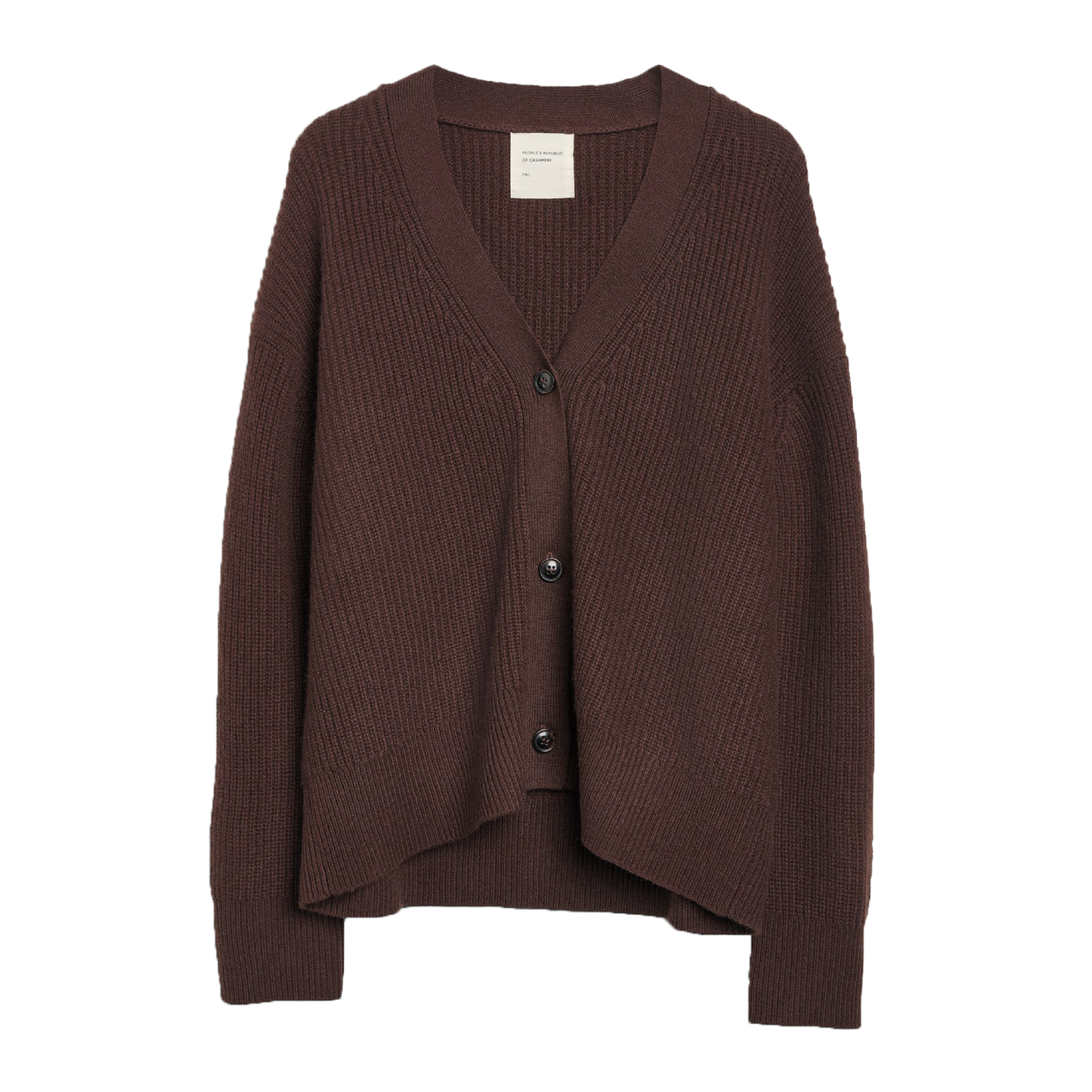 Premium Cashmere Ribbed Cardigan, Dark Brown