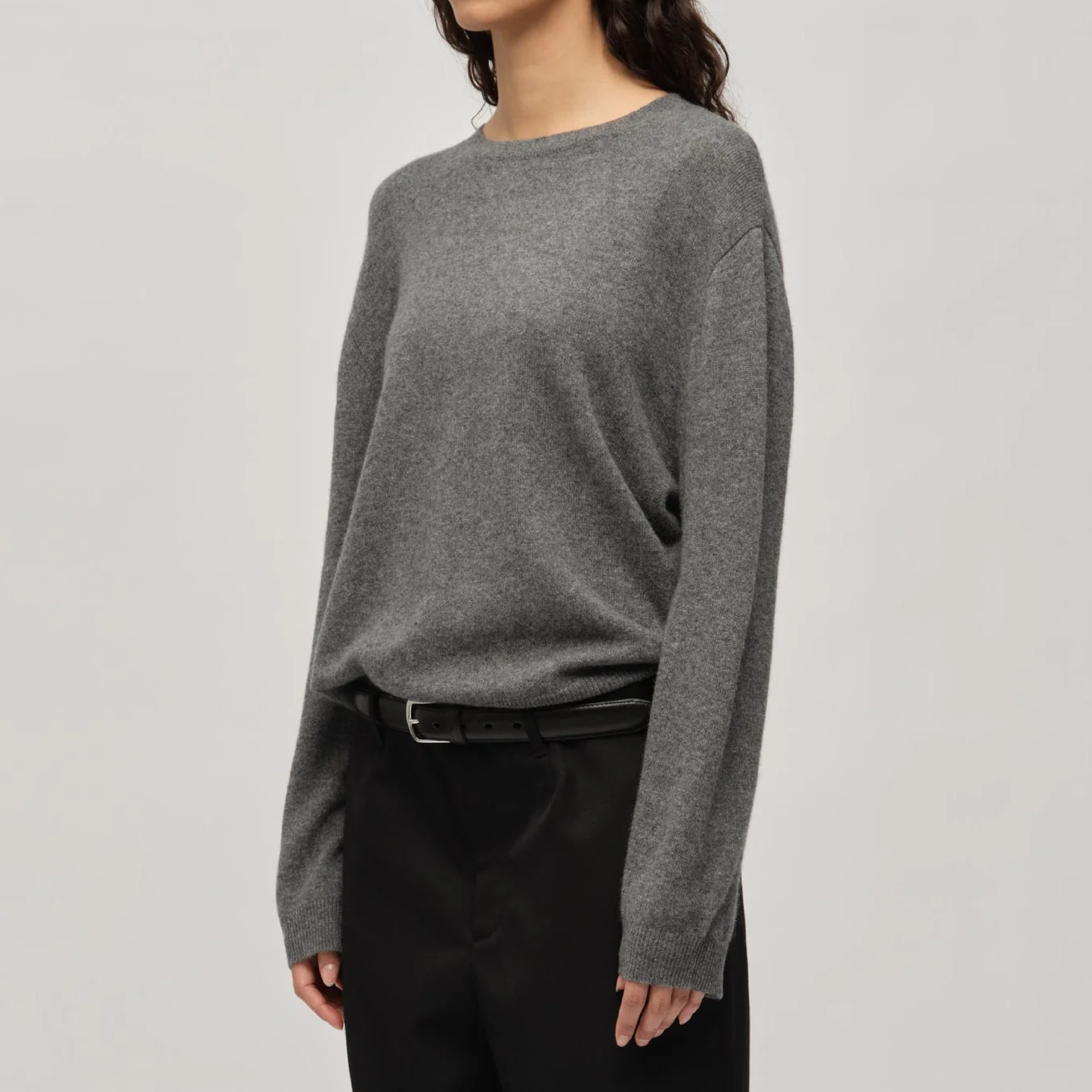 Women's Oversized Cashmere Roundneck, Heather Grey