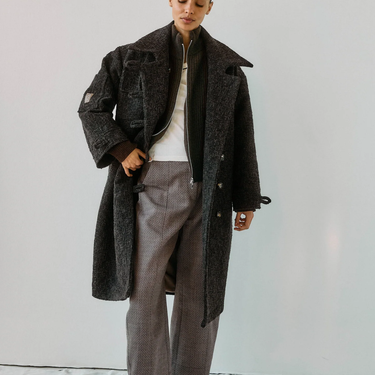 Betty Boucle Wool Coat, Ash