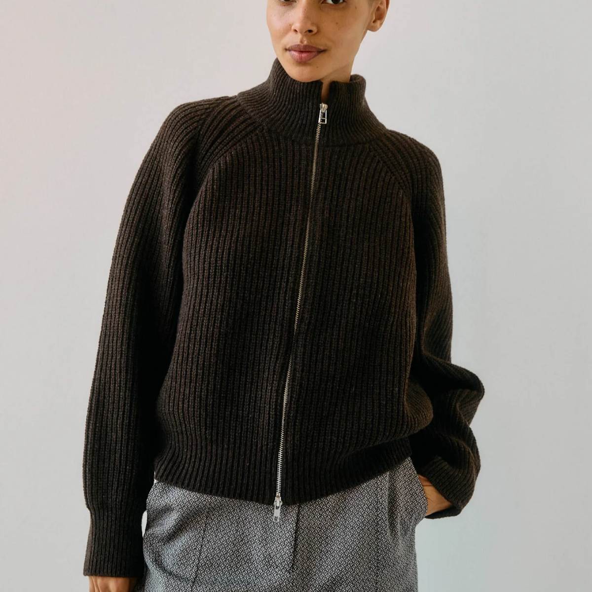 Bruno Zip Cardigan, Brown