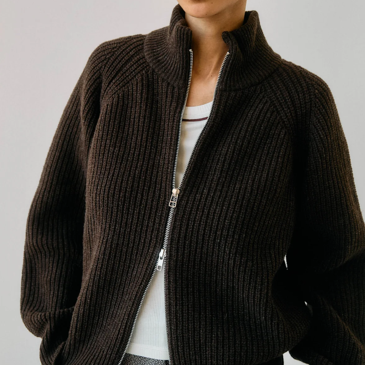 Bruno Zip Cardigan, Brown