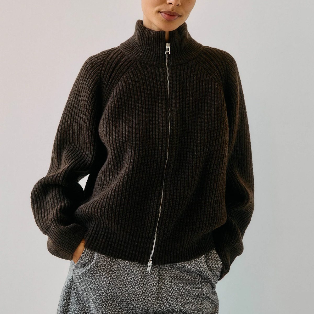 Bruno Zip Cardigan, Brown
