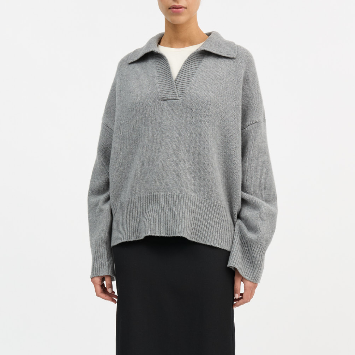 Dean V-Neck Jumper, Grey Melange