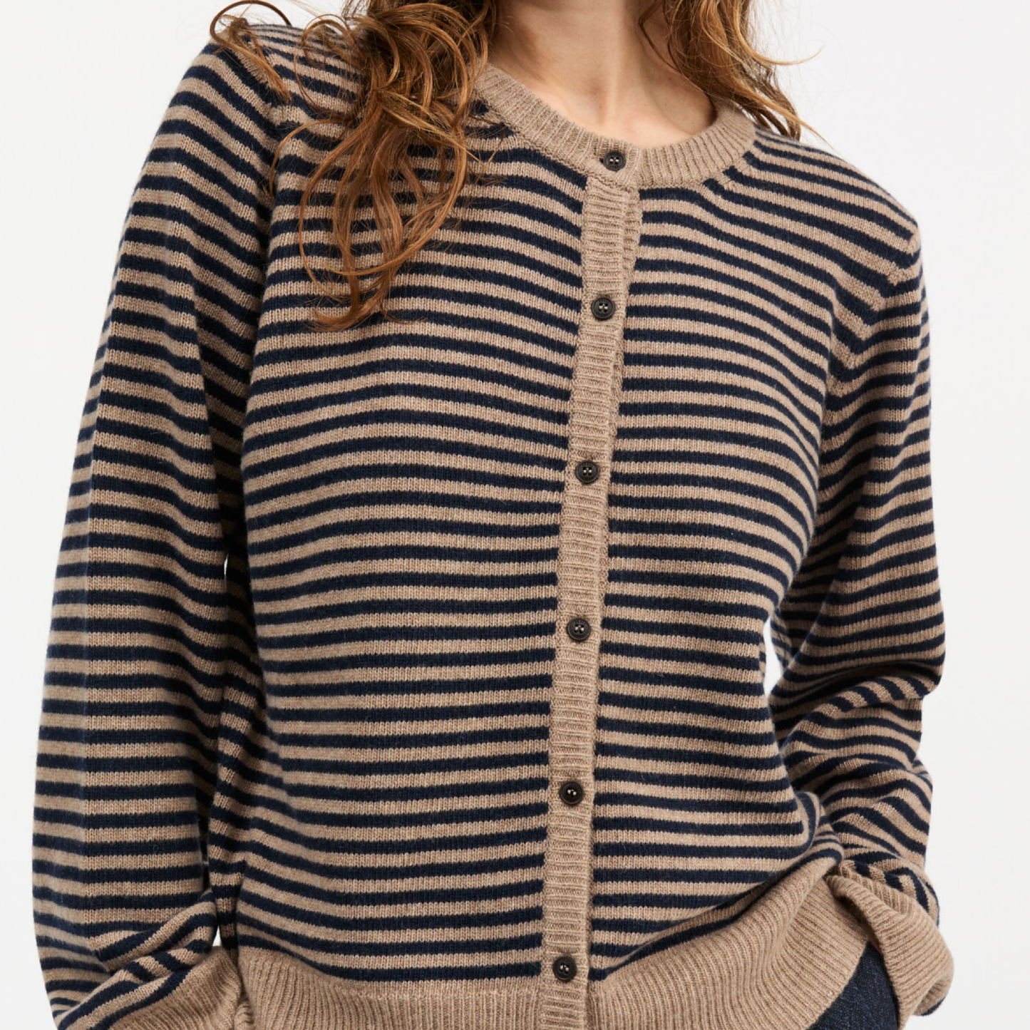 Senna Cardigan, Brown/Navy Stripe