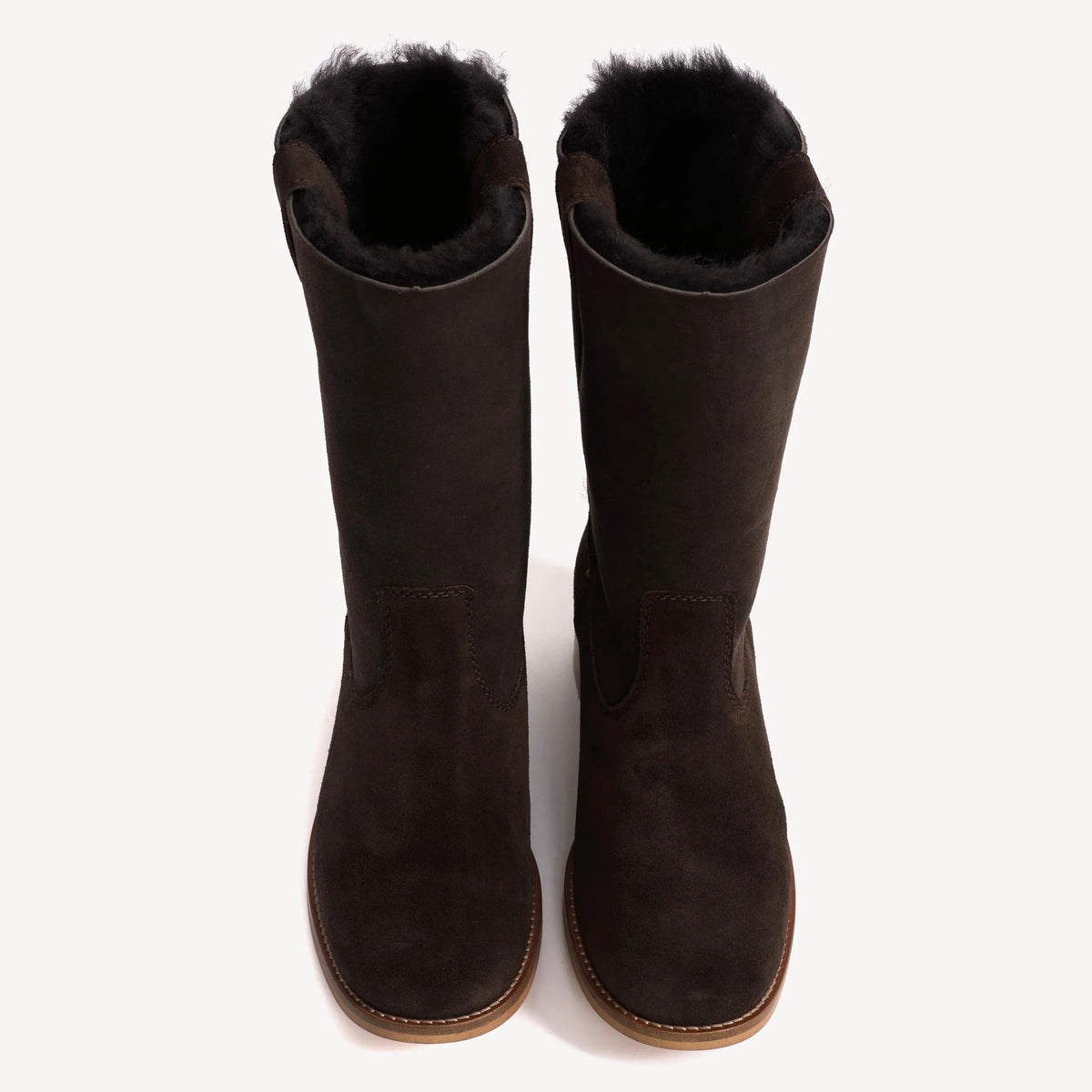 Julia Calf Suede & Shearling Støvle, Dark Brown