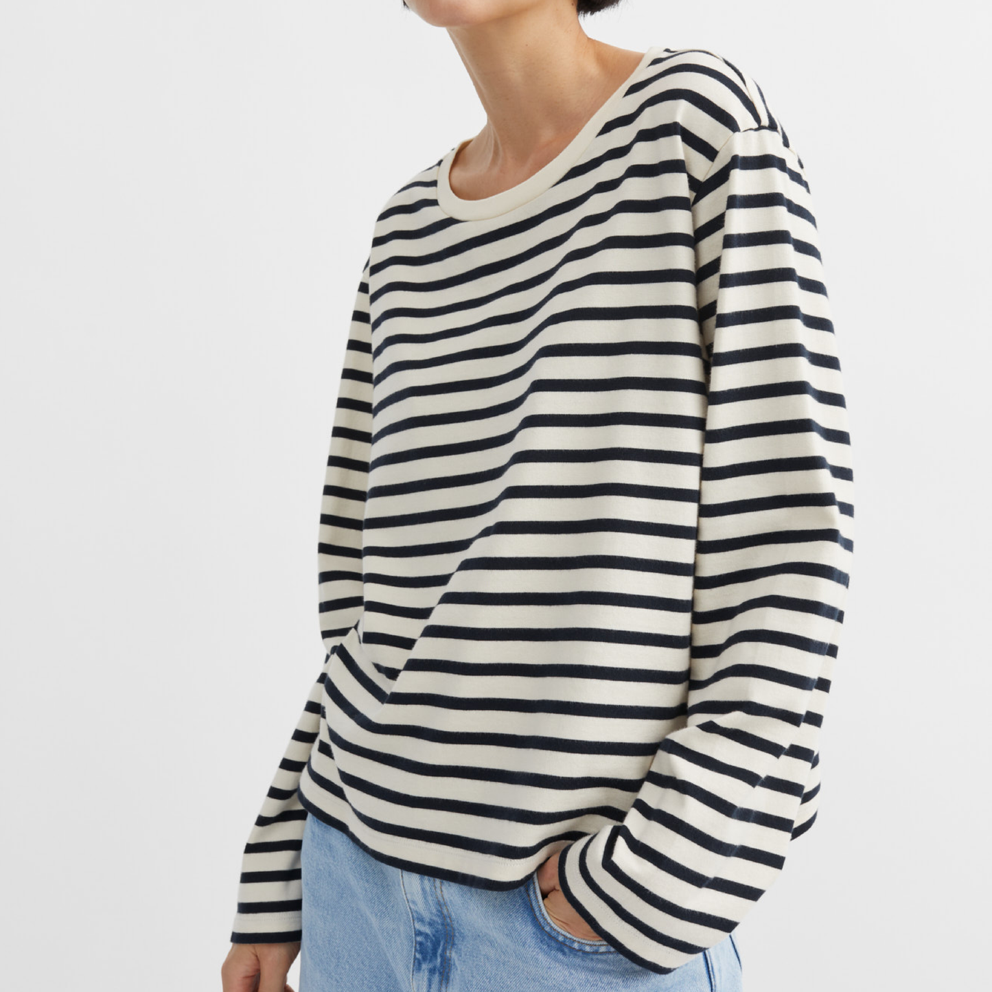 Loui Oversized Blouse, Dark Navy/White Stripe