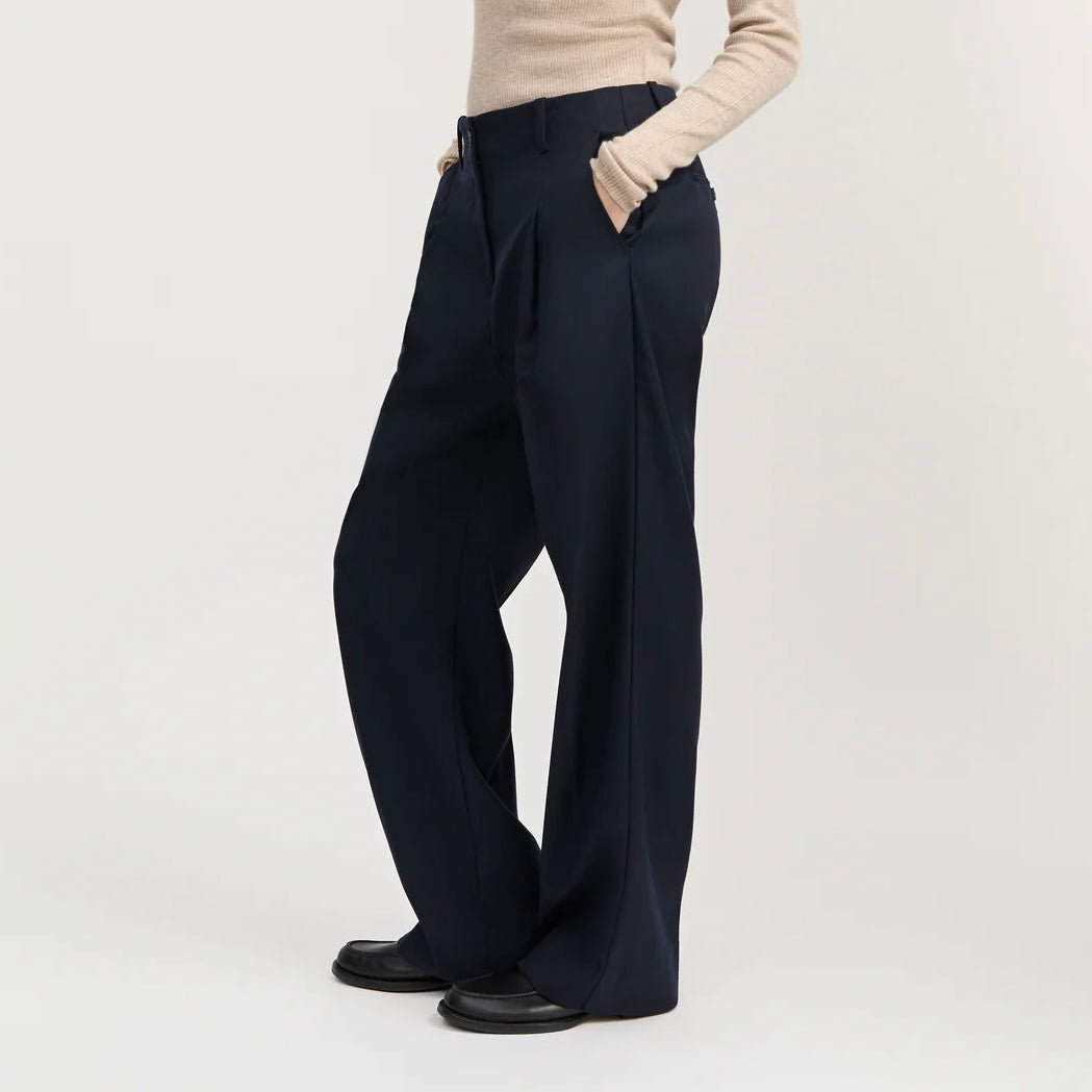 Toto Pant Fine Wool, Black Navy