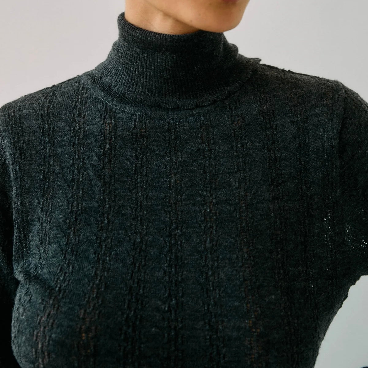 Nellie Wool T-Neck, Dark Grey
