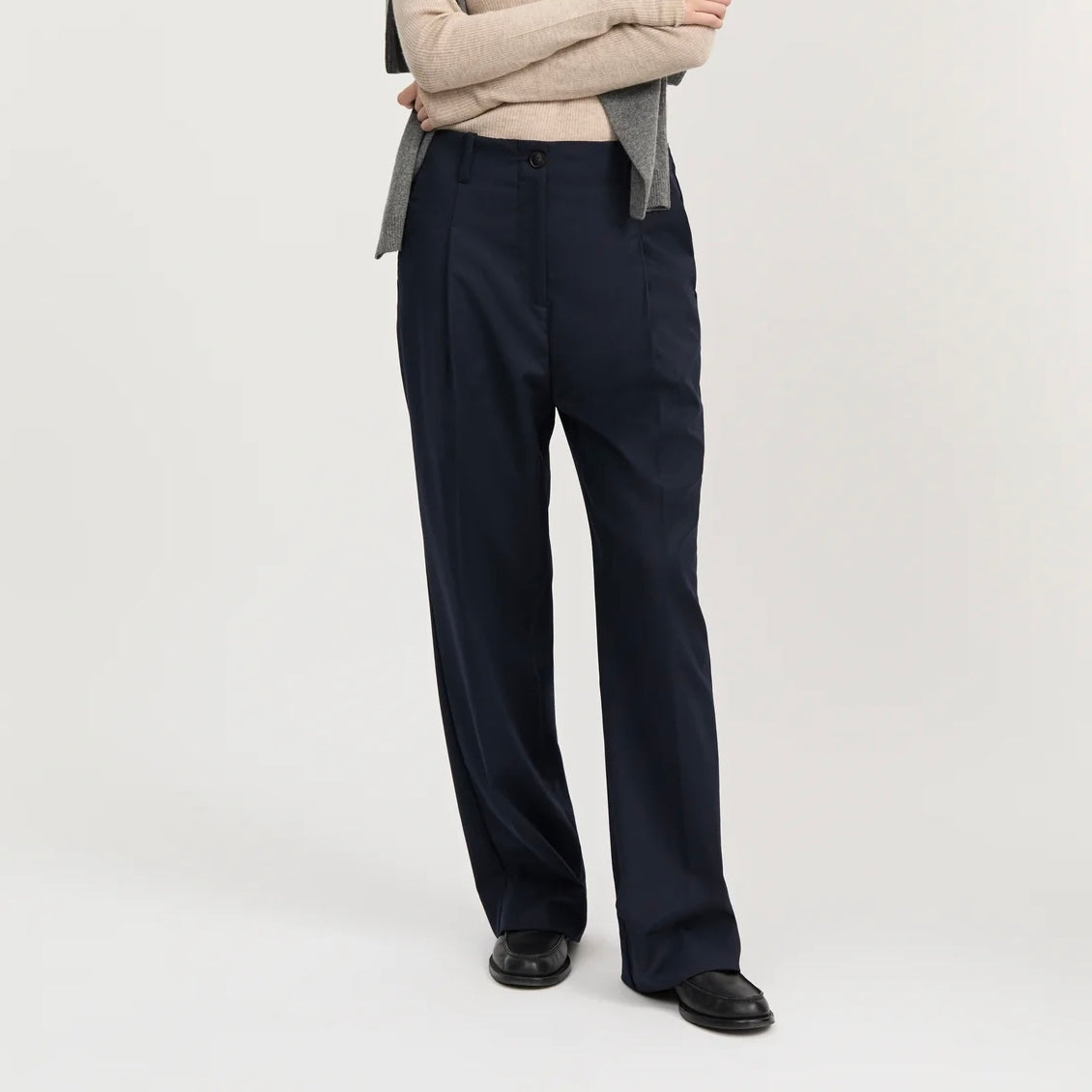 Toto Pant Fine Wool, Black Navy
