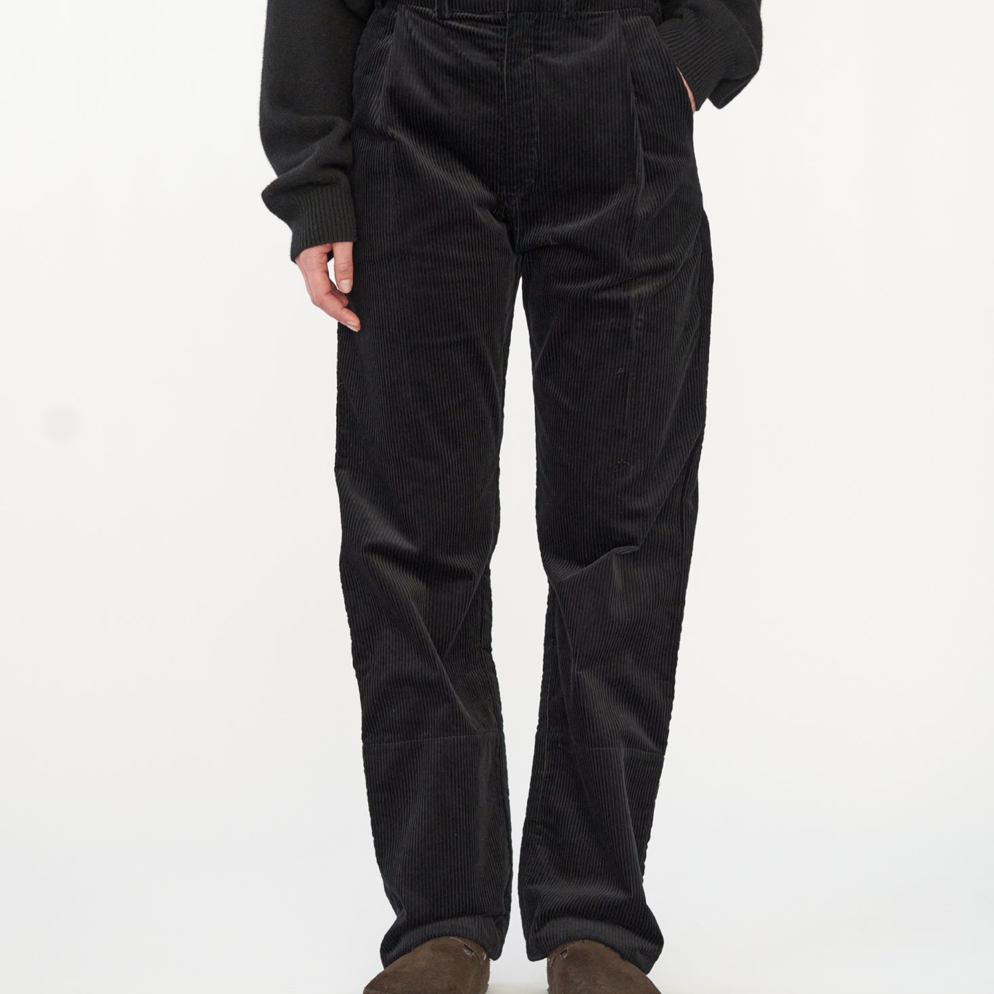 Corduroy Box Trousers, Black