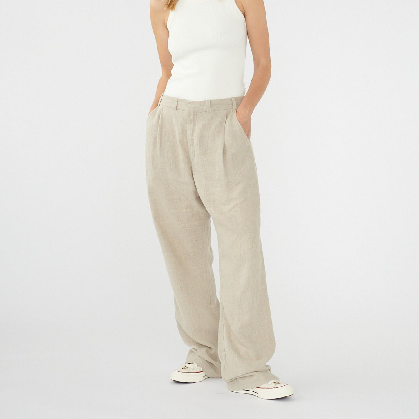 Linen Box Trousers, Nature