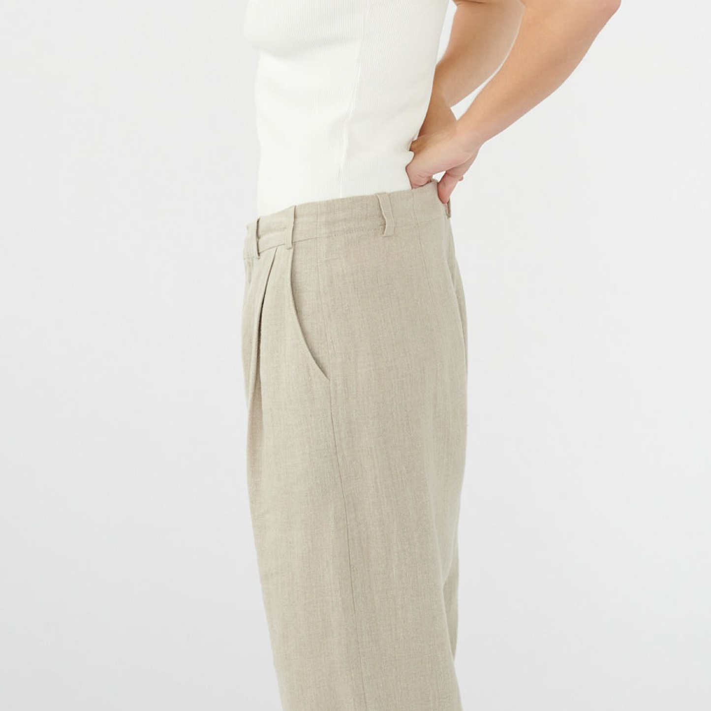 Linen Box Trousers, Nature