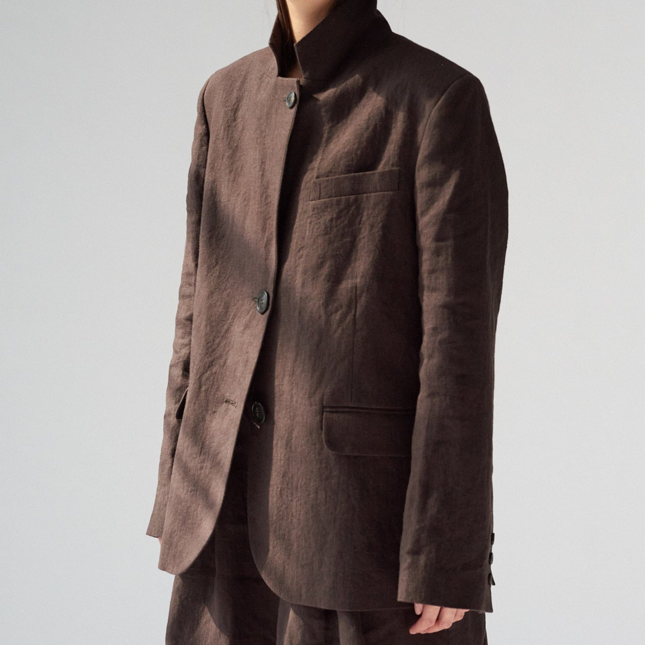 Linen Straight Blazer, Dark Brown