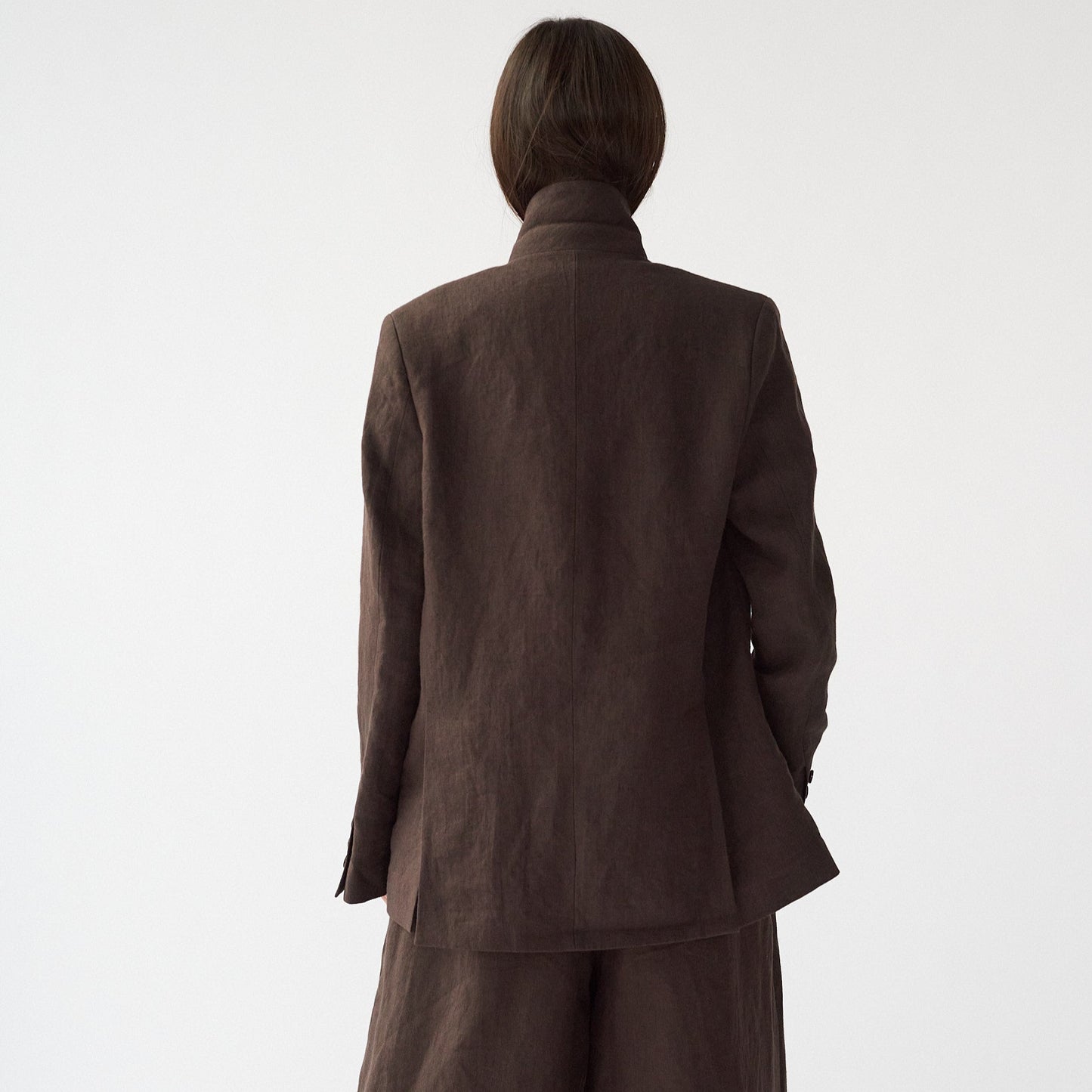 Linen Straight Blazer, Dark Brown