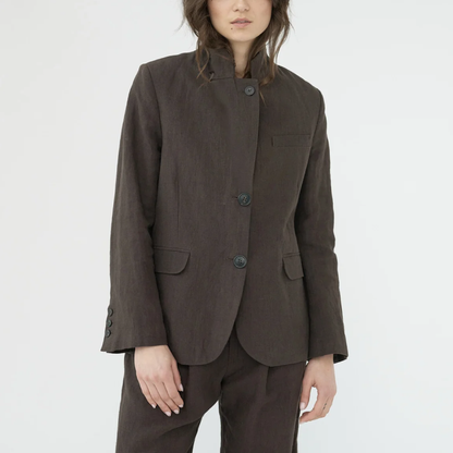 Linen Straight Blazer, Brown
