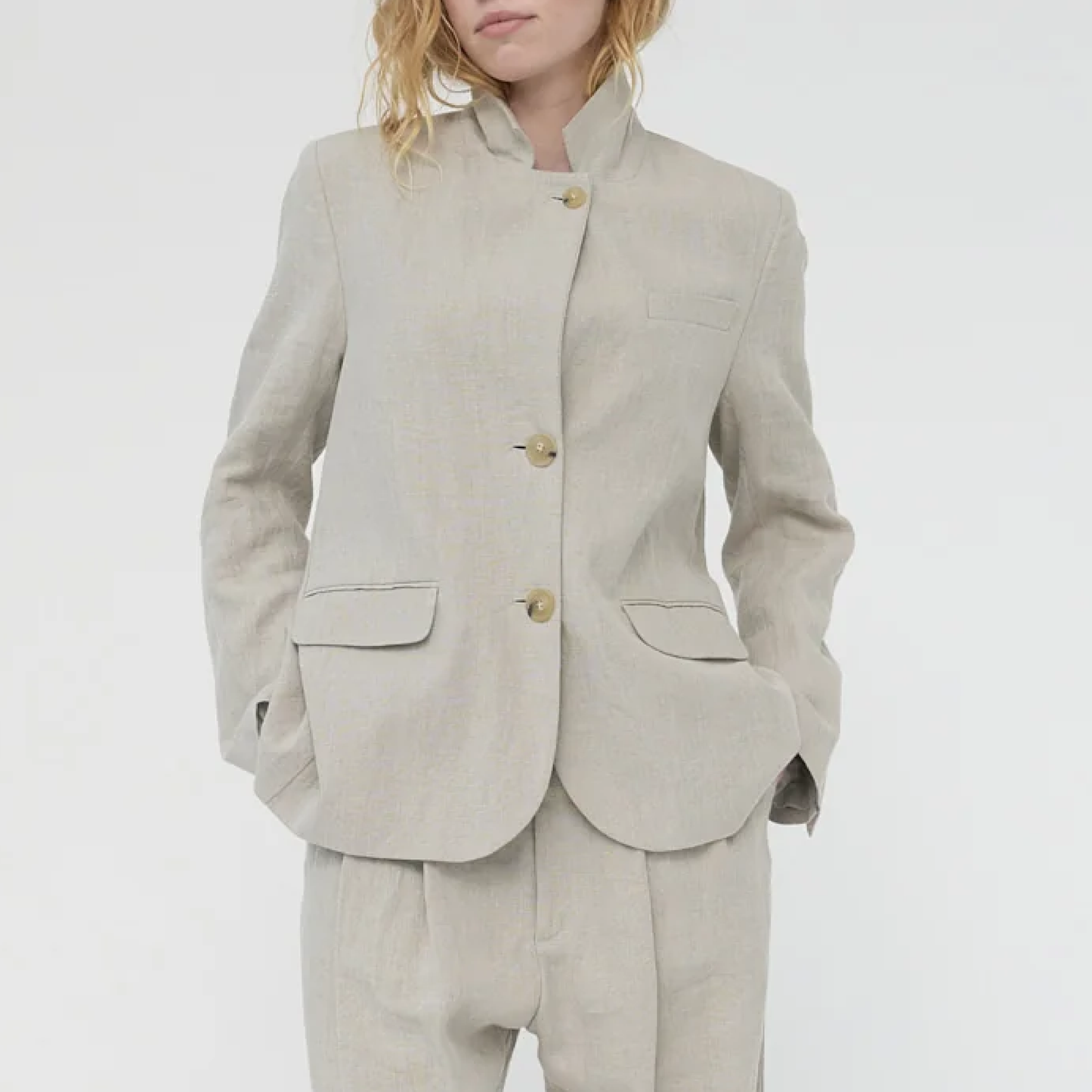 Linen Straight Blazer, Nature