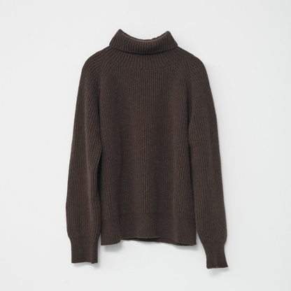 Shetland Wool Large Rib Crew-Neck Jumper, Brown
