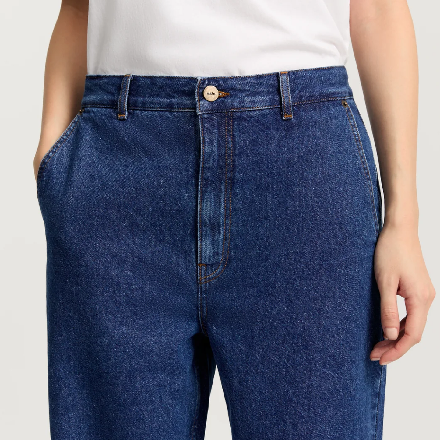 Carlo Midwaist Wide Jeans, Mid Blue