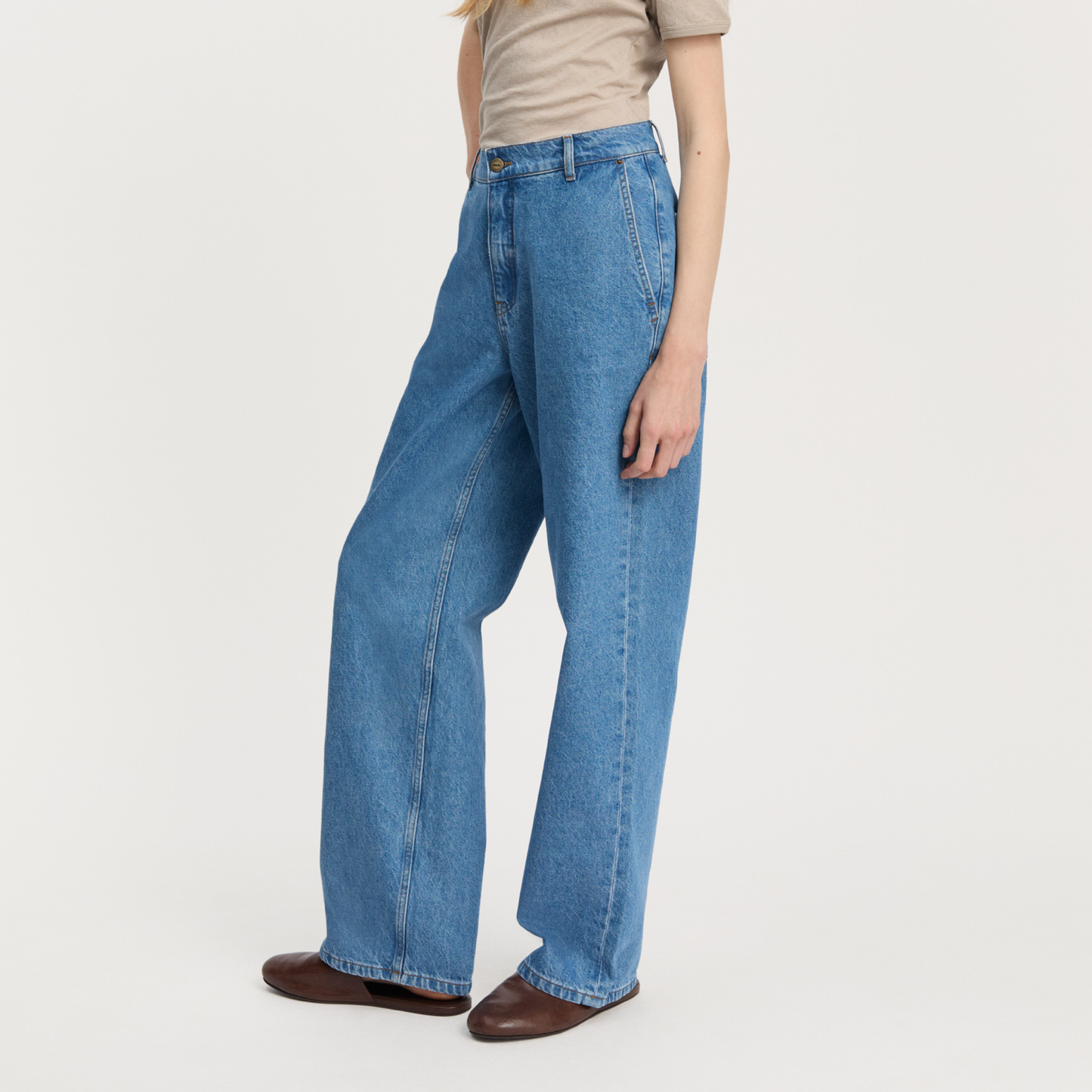 Carlo Midwaist Wide Jeans, Clear Blue