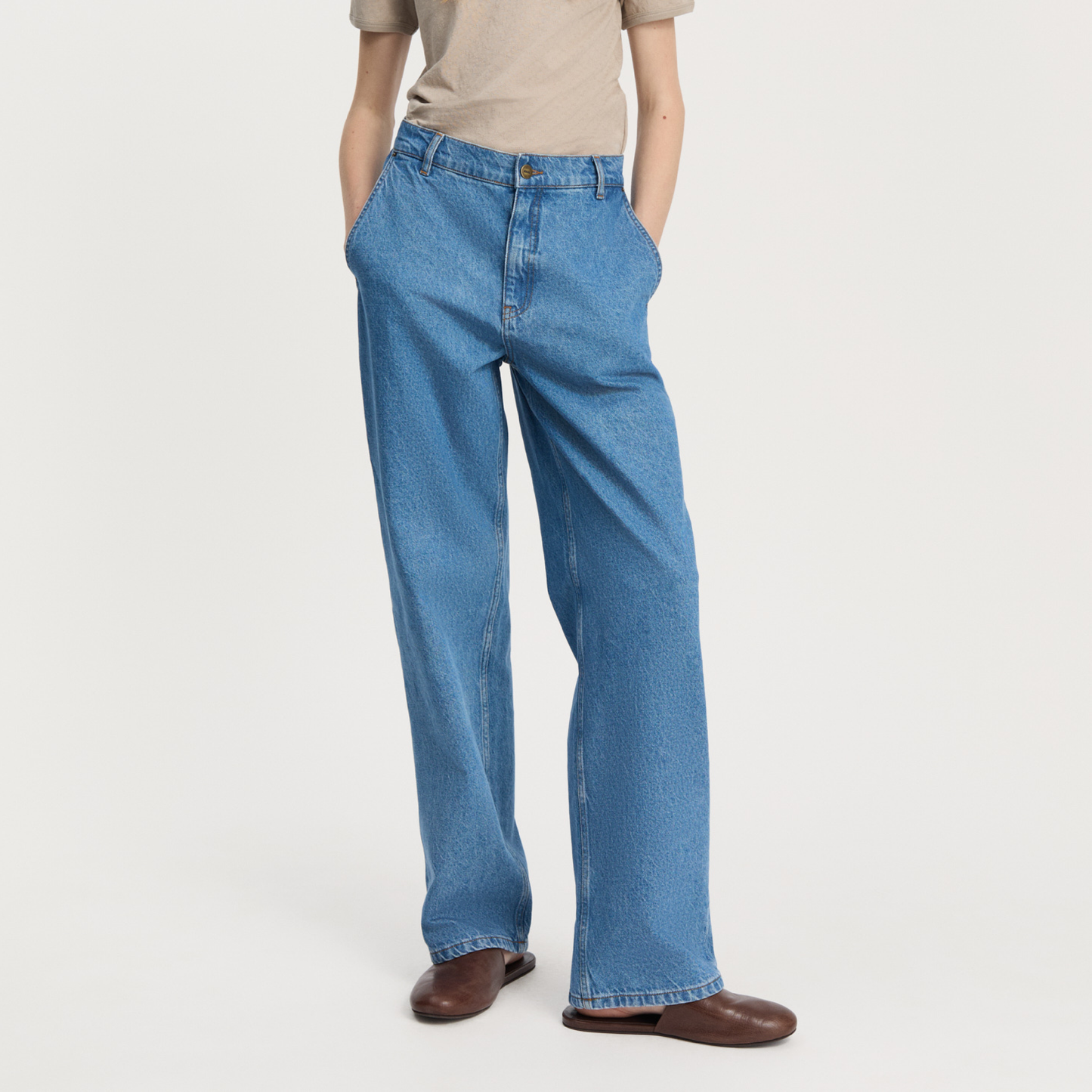 Carlo Midwaist Wide Jeans, Clear Blue