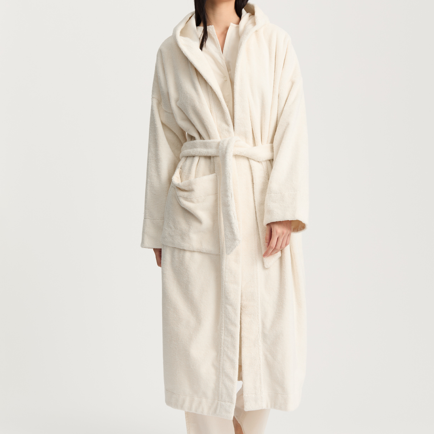 Hooded Bathrobe Terry, Pure Ecru