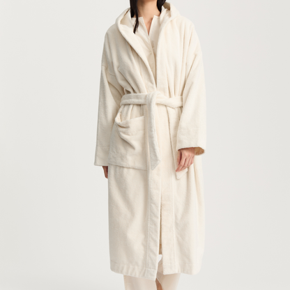 Hooded Bathrobe Terry, Pure Ecru