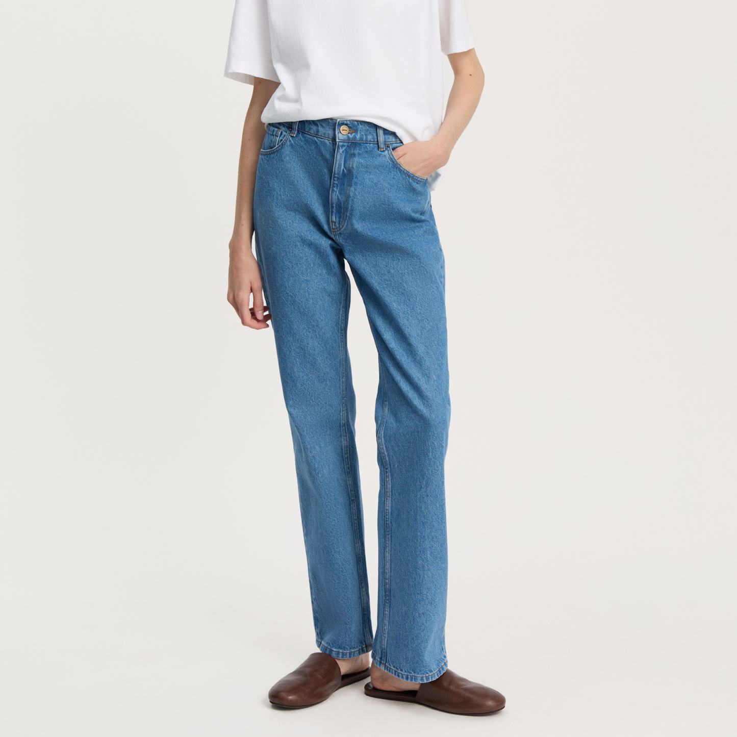 Cooper Highwaist Straight Jeans, Clear Blue