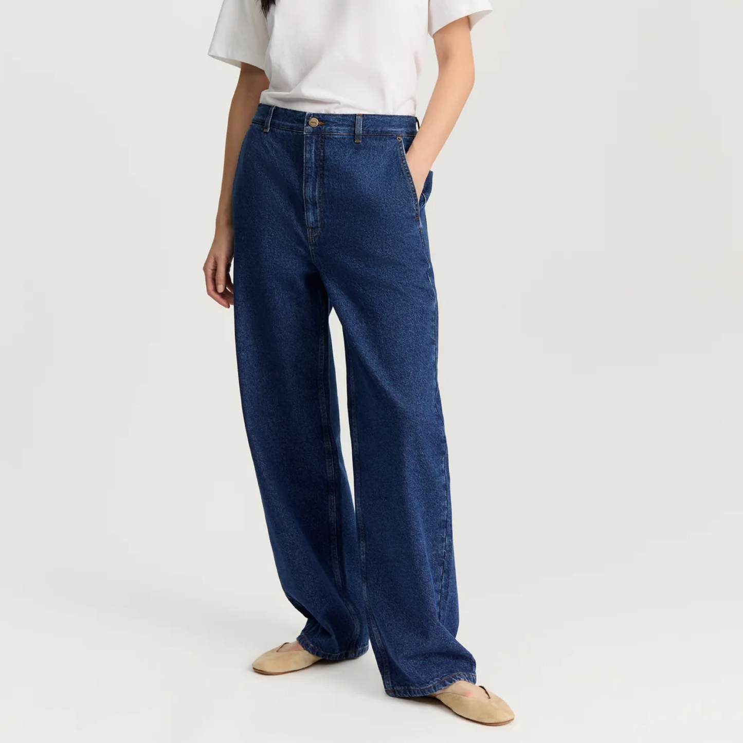 Carlo Midwaist Wide Jeans, Mid Blue