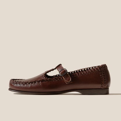 Alcover Supple Shiny T-Bar Loafers, Chestnut