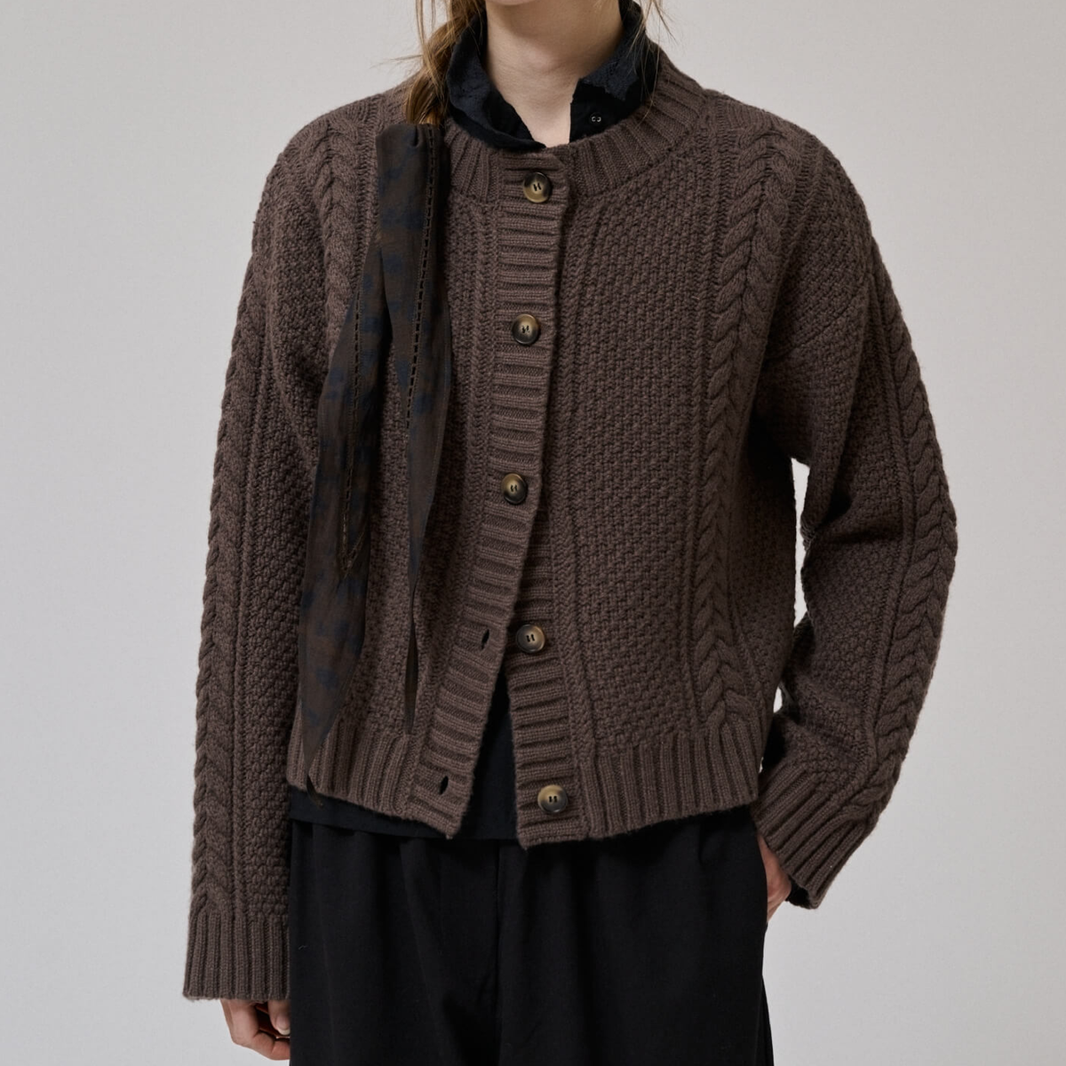 Heather ls Knit Cardigan, Dark Dun
