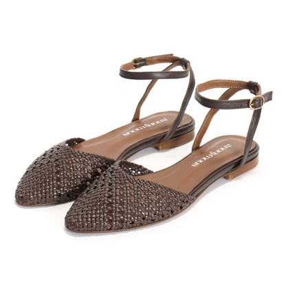 Senara Braided Leather Sandaler, Coffee Brown