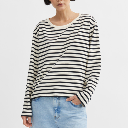 Loui Oversized Blouse, Dark Navy/White Stripe