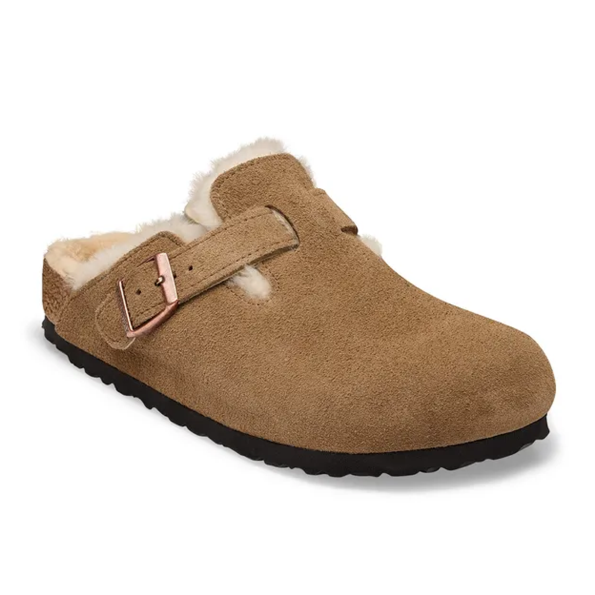 Boston Shearling Suede Leather Slippers, Dark Tea