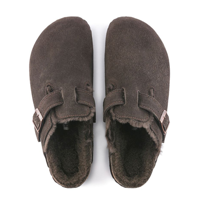 Boston Shearling Suede Leather Slippers, Mocha