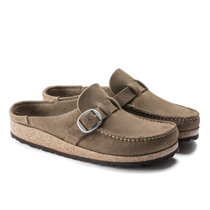 Buckley Suede Leather Slippers, Gray Taupe