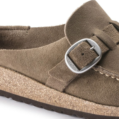 Buckley Suede Leather Slippers, Gray Taupe