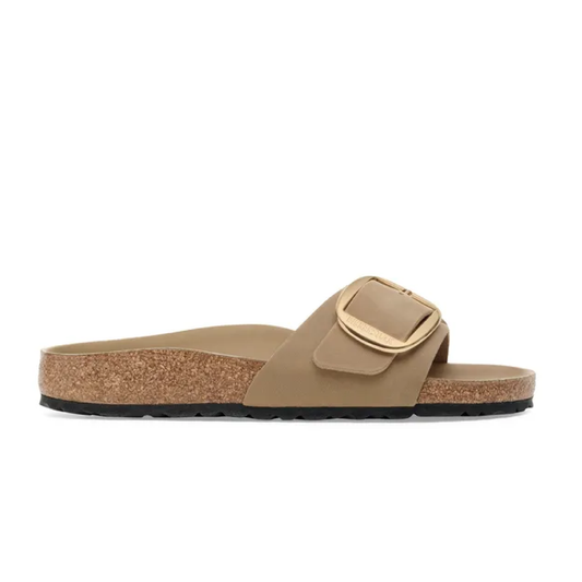 Madrid Big Buckle Oiled Leather Sandaler, Tabacco Brown